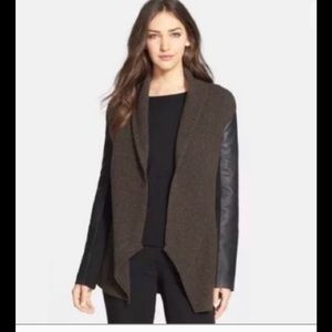 Eileen Fisher wool jacket w/leather sleeves size L (GUC)